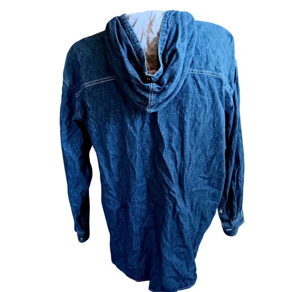 Men's Vtg Hoody Shirt XL Denim Hooded Jacket Bugle Boy Y2K Button-Up Raw Cotton - Picture 2 of 7